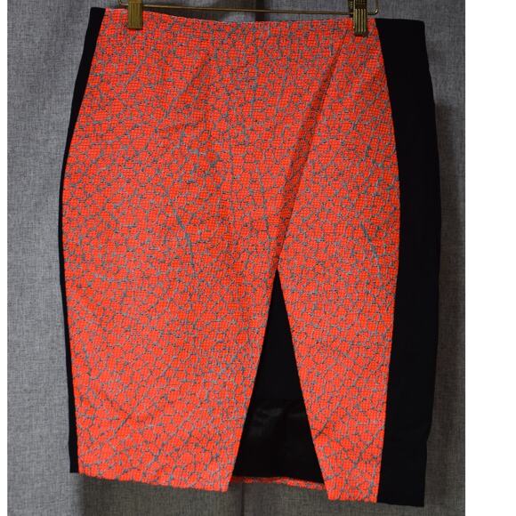 Ted Baker “Quanda” Jacquard Pencil Skirt –Neon Coral and Black – Size 3 (U.S. 8) - Picture 1 of 4